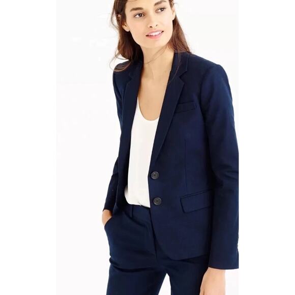 J. Crew Thompson Navy Blue Blazer In Bi-Stretch Cotton Size 6 A0361 - Picture 2 of 10